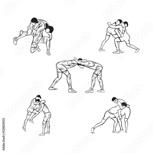 set of wrestling logo vector design silhouette