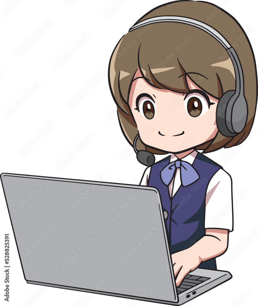 PCで作業をするコールセンターの女性 PCで作業をするコールセンターの女性