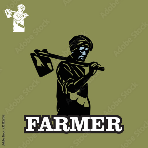 old farmer bring a hoe logo, silhouette of village man vector illustrations