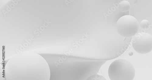 Abstract background using large wave and sphere pattern with 3D effect on gray and white background  there is space on the left  3d rendering and 4K size