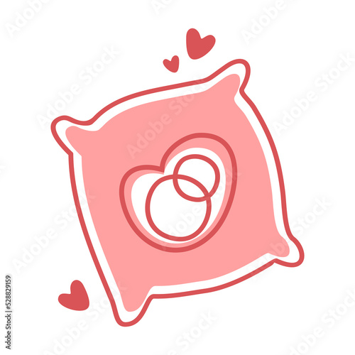 Wedding pillow. Cute vector icon depicting a wedding pillow and rings. Vector doodles on the theme of the wedding celebration.