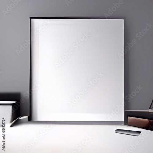 Blank white frame on grey wall