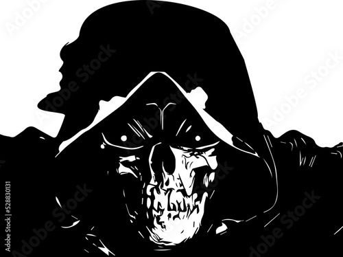 Grim Reapper death in black and white illustration Vector
