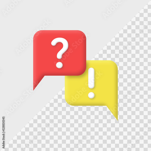 question mark exclamation mark icon in 3d speech bubble. ask question and information icon, warning notification sign and faq sign dialogue bubbles icon, support, ask, info, icon