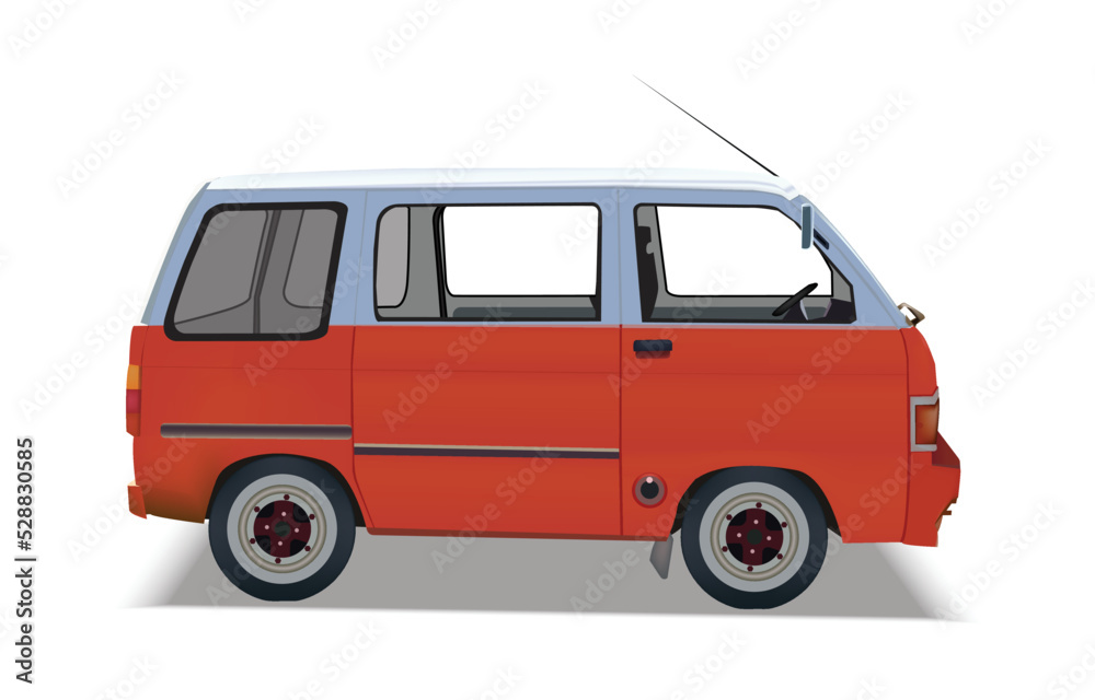 Orange vintage van on a white background.