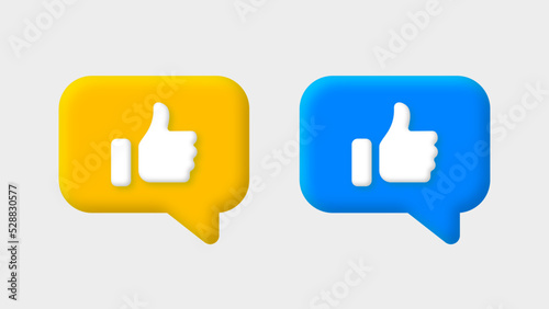 3d Like icon speech bubble button in modern style for social media notification icons - Thumb up icon sign