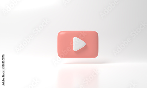 white colored round play button on pastel background. Concept of video icon logo for play clip, audio playback. 3d rendering illustration. Play interface symbol. social media and website posts © 3d-ganeshaArtphoto