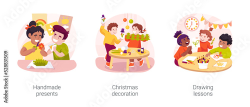 Creativity development in early education isolated cartoon vector illustration set