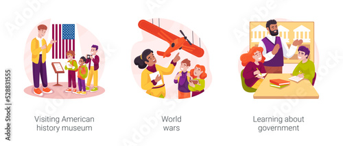 High school history curriculum isolated cartoon vector illustration set