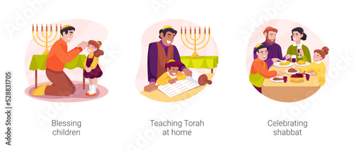 Jewish traditions isolated cartoon vector illustration set