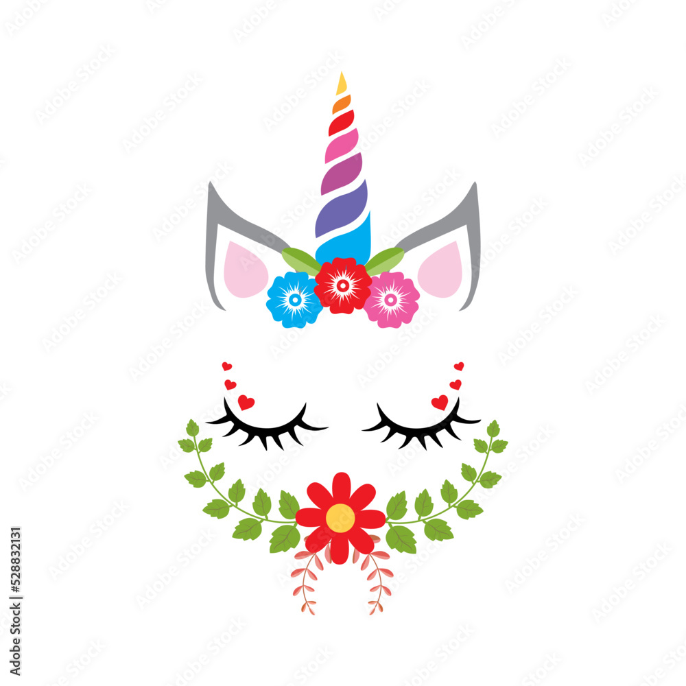 Fototapeta premium Unicorn, Flowers Designs Vectors
