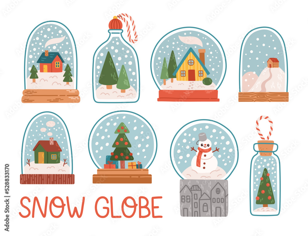 Christmas snow globe set flat design vector