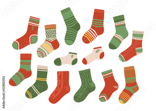 Christmas winter socks set flat design vector