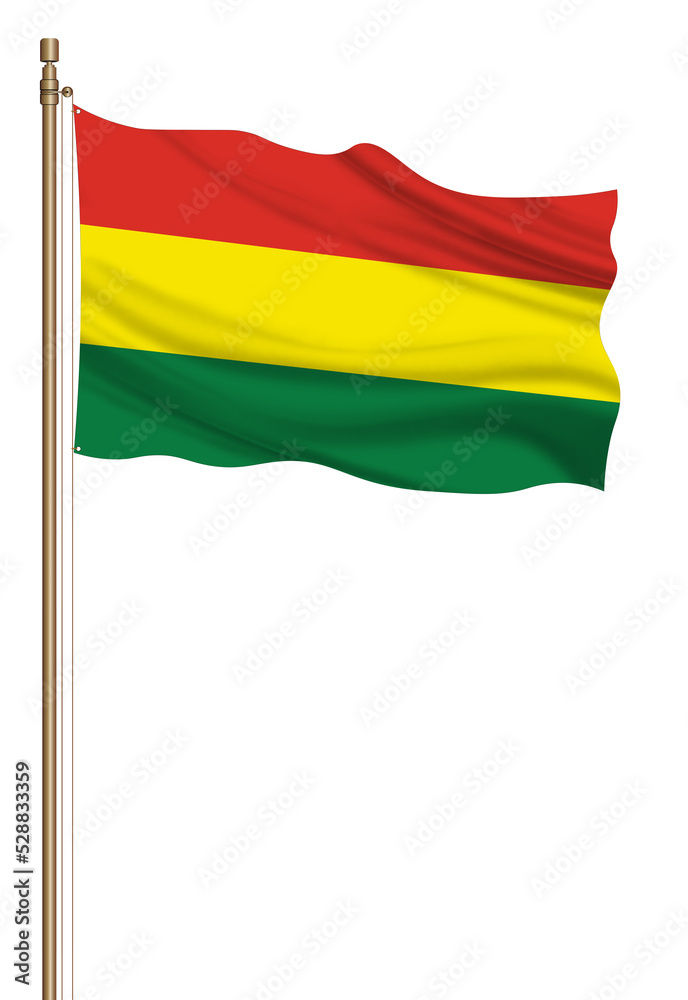 Obraz premium 3D Flag of Bolivia on a pillar blown away isolated on a white background.