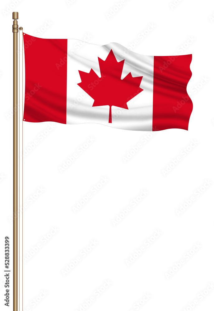 3D Flag of Canada on a pillar blown away isolated on a white background. 3D Flag of Canada on a pillar blown away isolated on a white background.