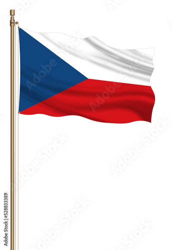 3D Flag of Czech on a pillar blown away isolated on a white background.