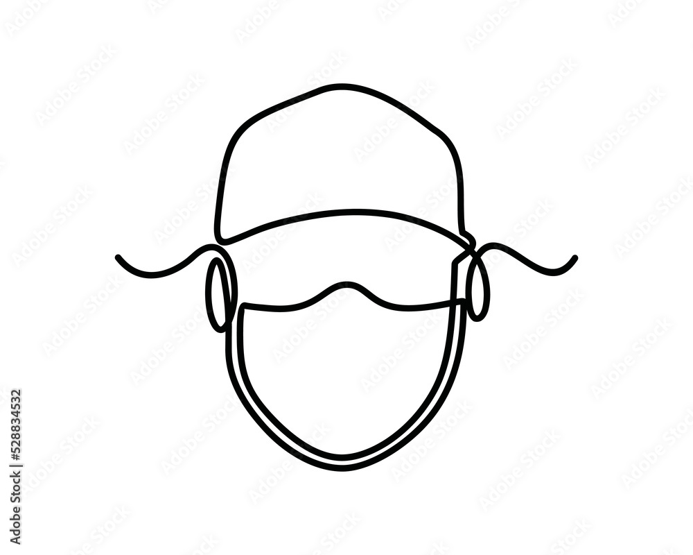Line art face wearing mask and hat icon vector design Line art face wearing mask and hat icon vector design