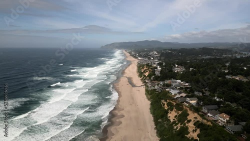Wallpaper Mural Aerial drone shot at beach with small town in the background during the day. Torontodigital.ca