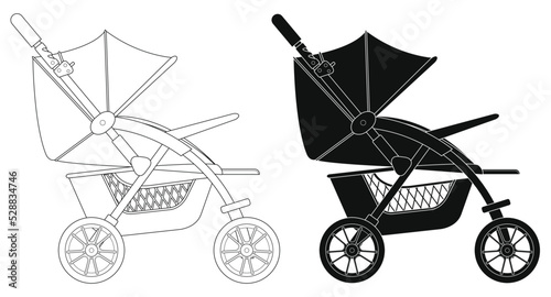 Layered editable vector illustration outline of baby carriage.