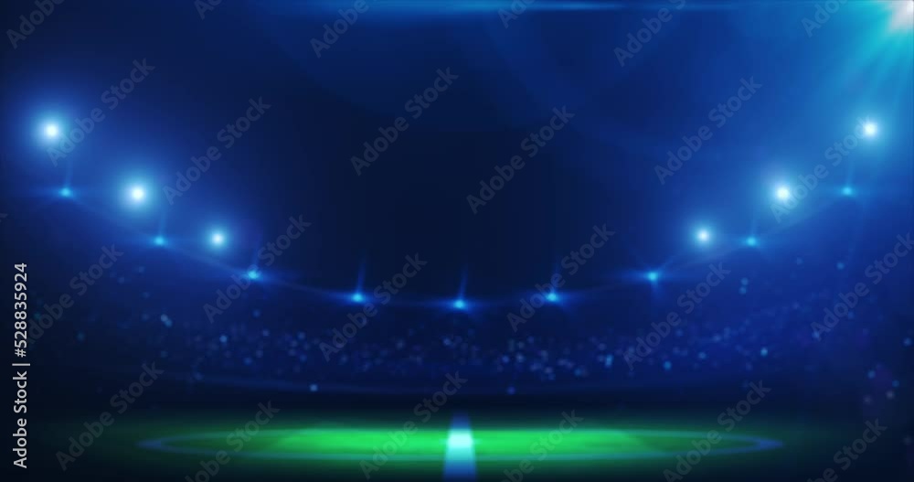Blank soccer stadium with copy space for soccer information on football stadium background. 4K Video motion graphic animation