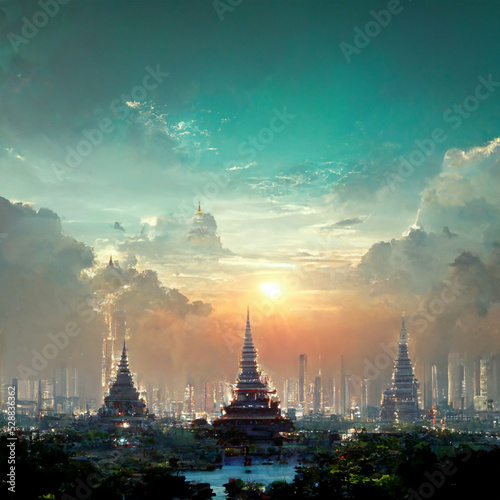 Bangkok, Thailand in the future 3D illustrations or 3D rendered wallpaper images.