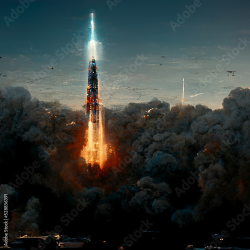 rocket soaring into the sky, rocket launch 3D illustrations or 3D rendered wallpaper images.
