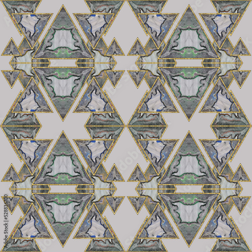 Ceramic tile pattern. Modern ornament. Geometric seamless pattern. Illustration in stained glass style. Geometric openwork. Art deco. Print for wallpaper  T-shirts  linens or wrapping  textile.
