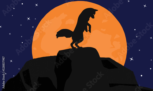 Fox Silhouette with Moon Background Logo Template