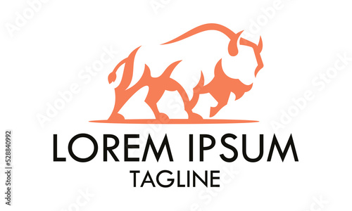 Orange Color Ox Bull with Horn Logo Design
