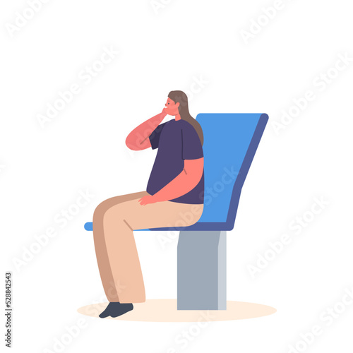 Young Woman Sitting on Chair Riding in Public Transport. Female Character City Dweller Isolated on White Background