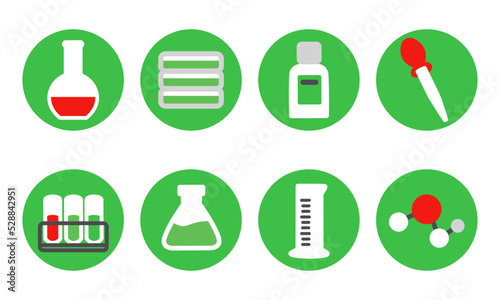 実験器具のアイコン　赤緑　丸付き