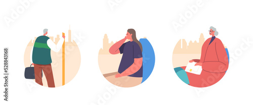People in Train or Bus Icons or Avatars. City Dwellers in Metro, Subway Tube. Men and Women Passengers in Transport