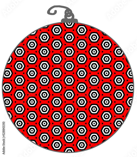 Red and white isolated Christmas decoration with retro geometiric op art pattern. photo