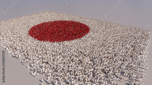 Japanese Flag formed from a Crowd of People. Banner of Japan on White.