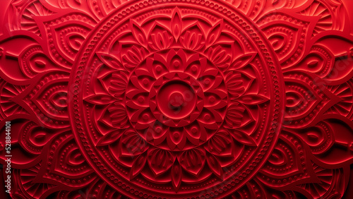 Red Surface with Extruded Ornamental Design. 3D Diwali Celebration Wallpaper.