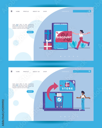 Shopping Illustration - Interface design set elements website banner