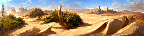 Fotobehang Artistic concept of painting a beautiful landscape of wild desert nature, background illustration, tender and dreamy design