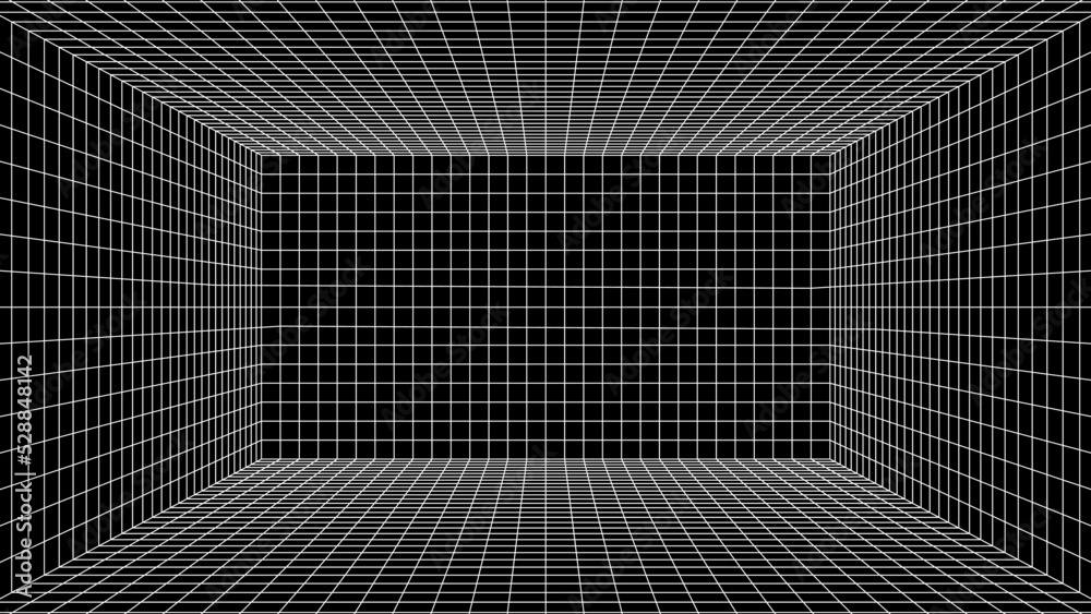 Abstract 80s styled computer background. Sci-fi architecture interior ...