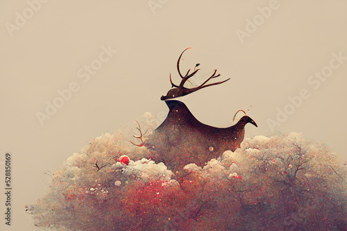 Fotografiet Minimalist face deer with horn line logo design