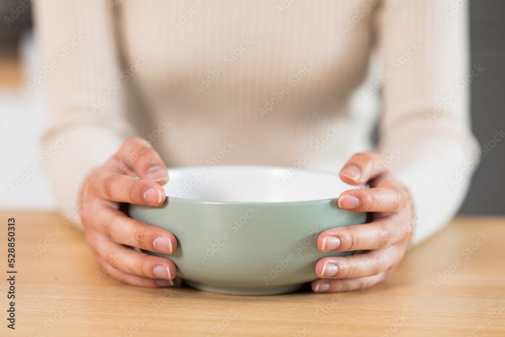 Female hands holding empty plate, closeup photo Female hands holding empty plate, closeup photo
