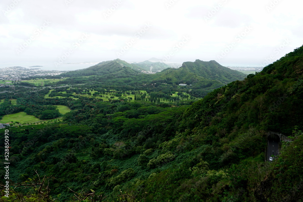 View from Nuuanu Pali lookout in Honolulu Oahu Hawaii View from Nuuanu Pali lookout in Honolulu Oahu Hawaii
