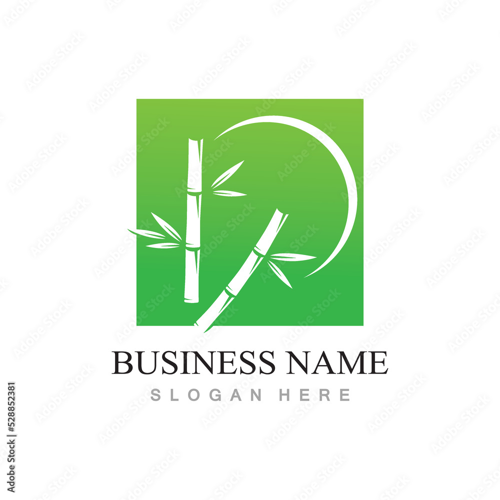 Naklejka premium bamboo logo with green leaves vector illustration template
