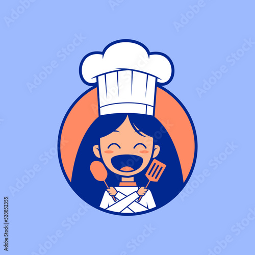 Funny female chef cooking master cartoon emblem logo
