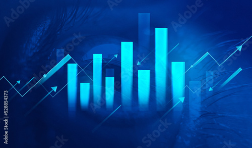 Valokuva Financial stock market line chart, trend line, and digital descending arrow Prof