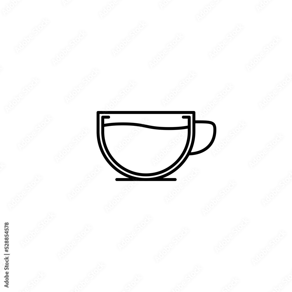 cup icon with full filled with water on white background. simple, line, silhouette and clean style. black and white. suitable for symbol, sign, icon or logo