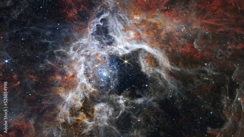 The Tarantula Nebula by Webb Space Telescope. Elements of this picture furnished by NASA