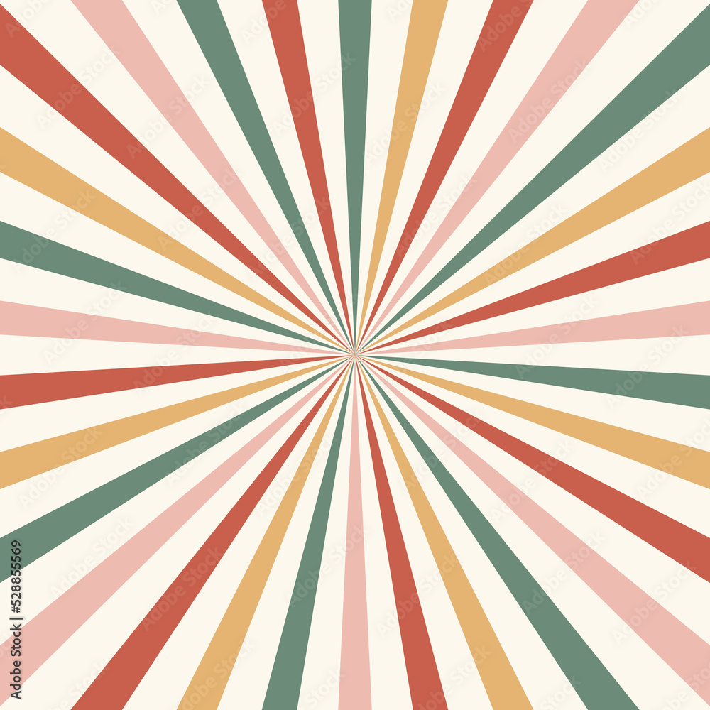 Ray burst concentric stripes vector seamless pattern. Merry Christmas sunburst surface design. Retro Groovy aesthetic radial rays background.