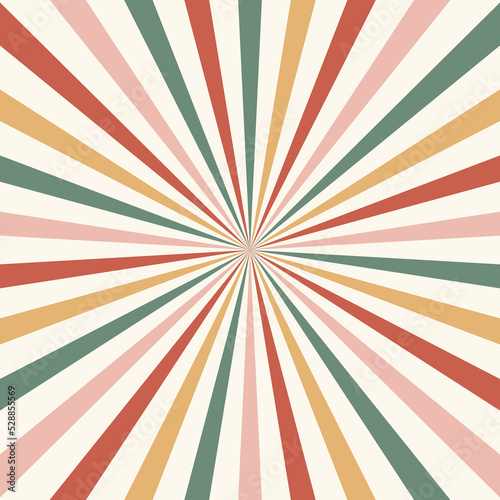 Ray burst concentric stripes vector seamless pattern. Merry Christmas sunburst surface design. Retro Groovy aesthetic radial rays background.