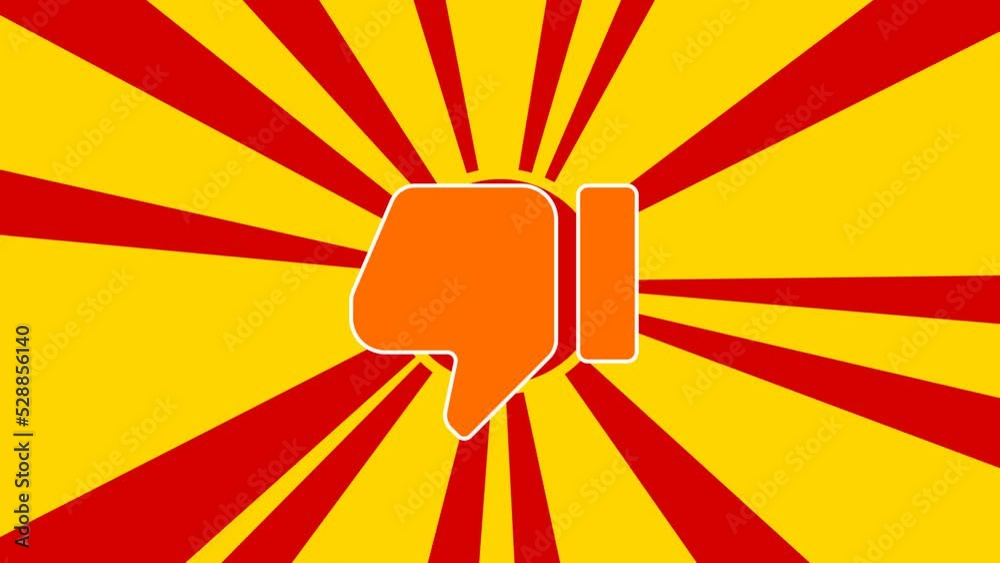Thumb down symbol on the background of animation from moving rays of the sun. Large orange symbol increases slightly. Seamless looped 4k animation on yellow background Thumb down symbol on the background of animation from moving rays of the sun. Large orange symbol increases slightly. Seamless looped 4k animation on yellow background