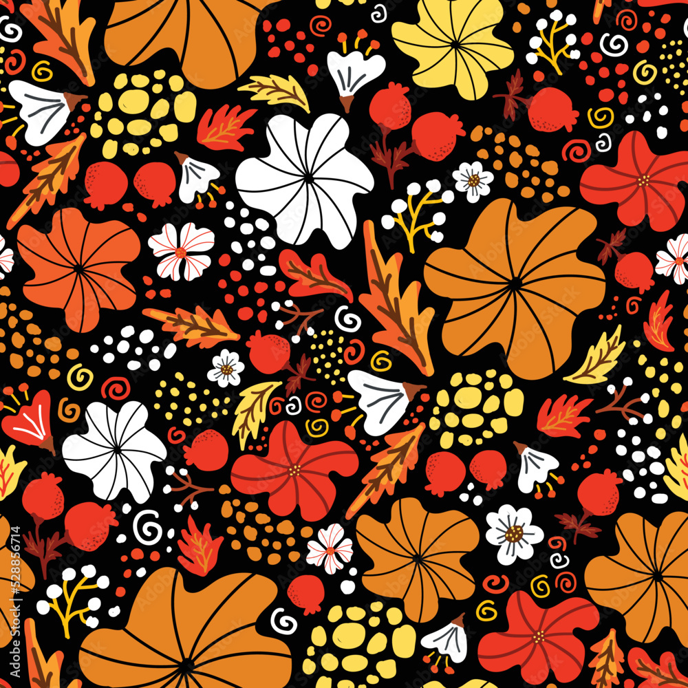 Fototapeta premium Autumn or Fall season Flora Elements Seamless Pattern